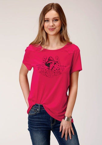 Roper Womens Red Poly/Rayon Horseshoe S/S Cowgirl T-Shirt