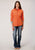 Roper Womens Orange 100% Cotton Solid Poplin L/S Snap Shirt