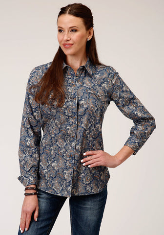 Roper Womens Blue 100% Cotton River Paisley L/S Shirt