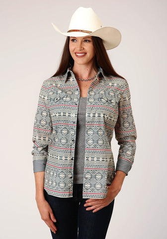 Roper Womens Grey 100% Cotton Tribal Texture L/S Shirt