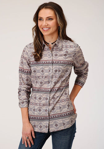 Roper Womens Grey 100% Cotton Blanket Aztec L/S Shirt