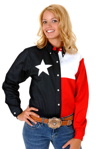 Roper Womens Texas Navy Blue 100% Cotton L/S Western Star Flag Shirt