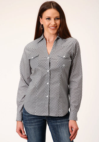 Roper Womens Grey Cotton Blend Diamond Star Geo BD L/S Button Shirt