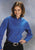 Roper Womens Blue 100% Cotton L/S Solid Poplin Button Down Western Shirt