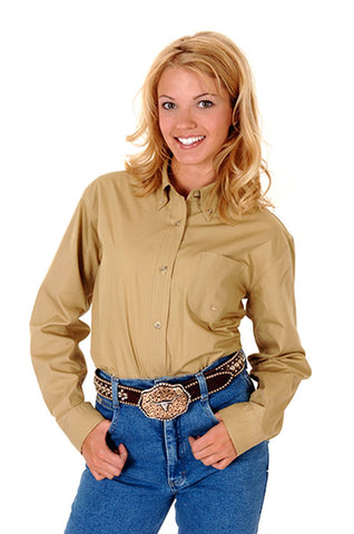 Roper Womens Brown 100% Cotton L/S Solid Poplin Button Down Western Shirt
