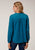 Roper Womens Teal Polyester Eyelet Embroidery L/S Blouse