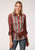 Roper Womens Rust Polyester Floral Border L/S Blouse