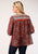 Roper Womens Rust Polyester Floral Border 3/4 Sleeve Blouse