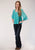 Roper Womens Turquoise 100% Cotton Bell Sleeve S/S Blouse