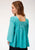 Roper Womens Turquoise 100% Cotton Bell Sleeve S/S Blouse