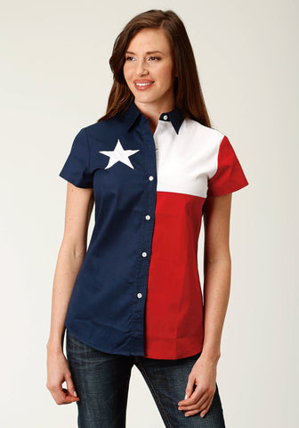 Roper Womens Red/Blue 100% Cotton Texas Flag BD S/S Shirt