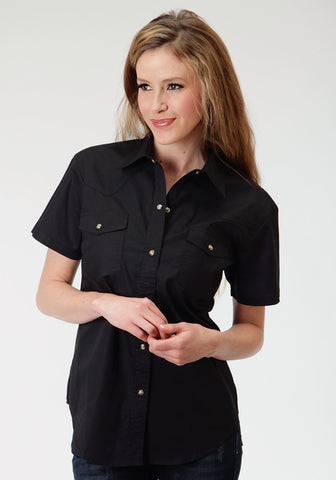 Roper Basics Ladies Black 100% Cotton Solid Poplin S/S Shirt