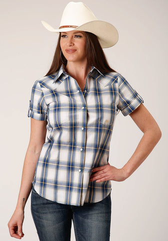 Roper Womens Blue 100% Cotton Denim Ombre S/S Shirt