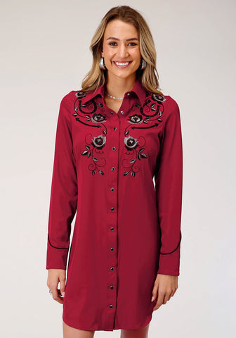 Roper Womens Red Polyester Retro L/S Old West Dress