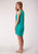 Roper Womens Turquoise Poly/Rayon Embroidered Jersey S/L Dress