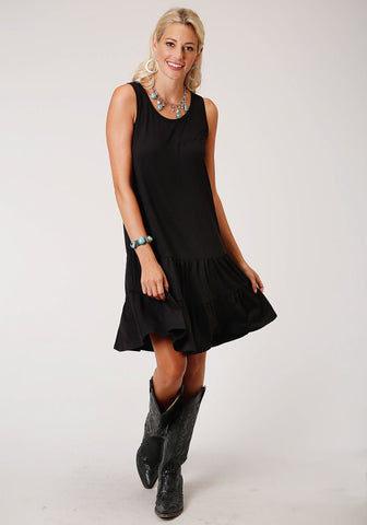 Roper Womens Black Polyester Jersey Tank S/L Dress