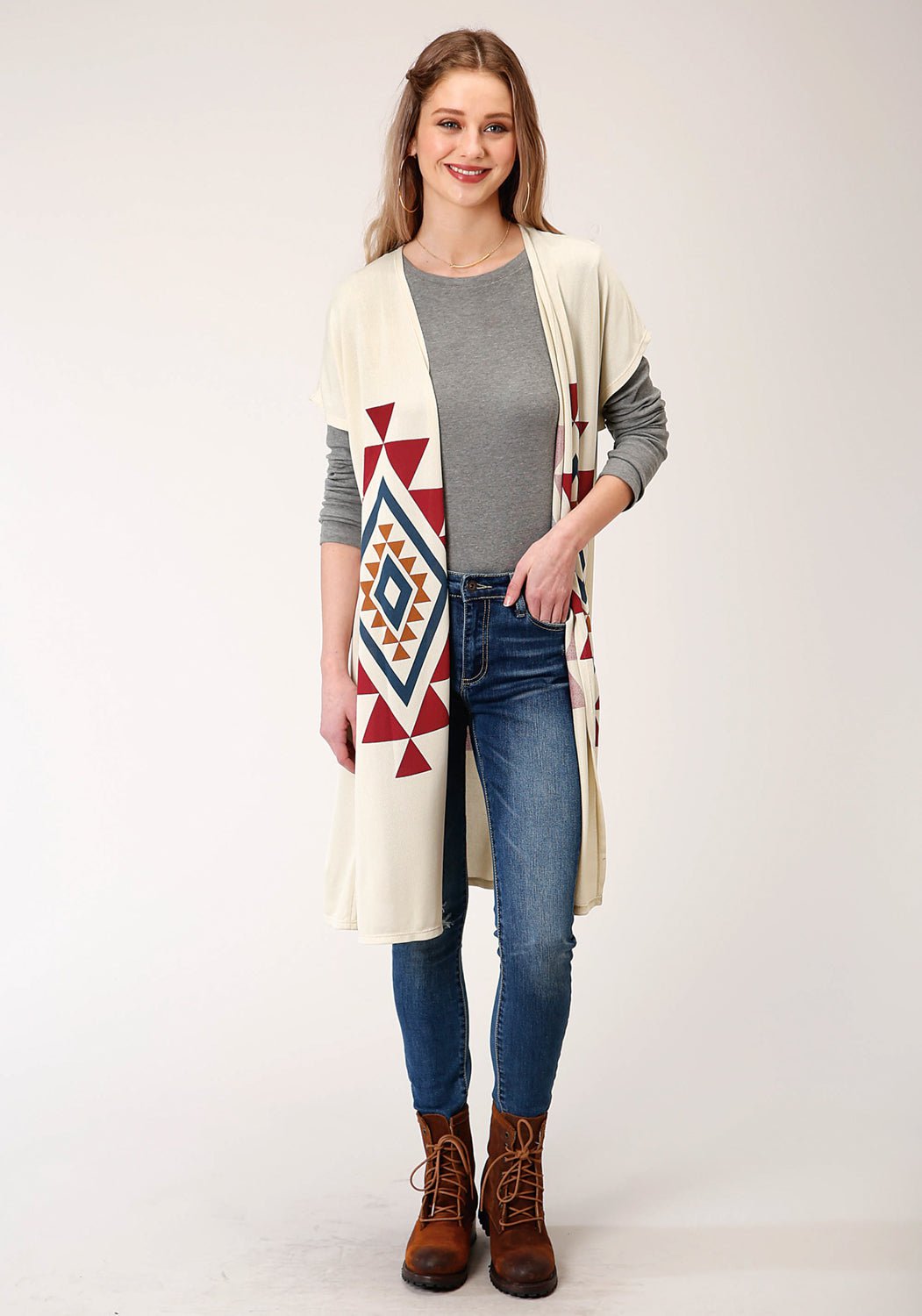 Roper Womens Cream Polyester Aztec Sweater Cardigan – The Western Company