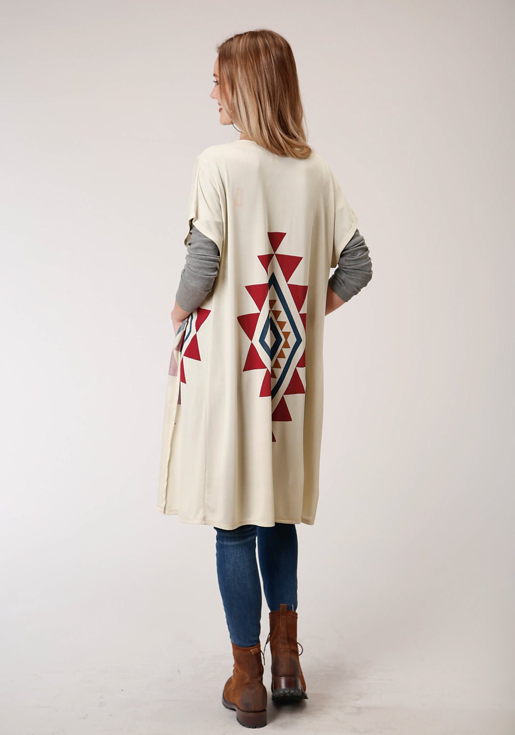 Roper Womens Cream Polyester Aztec Sweater Cardigan – The Western Company