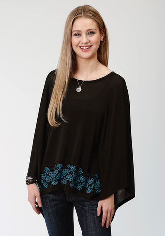 Roper Womens Black/Blue Polyester Hankerchief Sweater