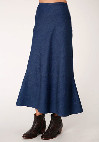 Roper Womens Indigo Blue 100% Cotton Bias Cut Midi Skirt