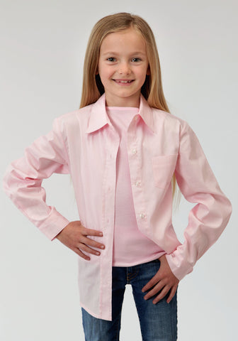 Roper Basics Girls Pink 100% Cotton Solid Poplin L/S Shirt