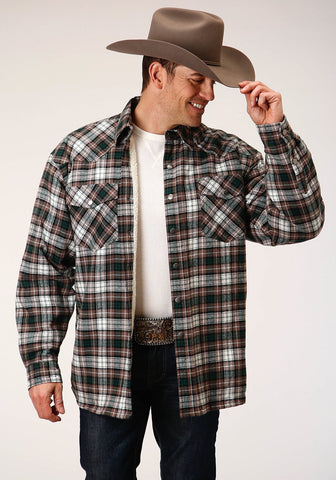 Roper Mens Tan 100% Cotton Sherpa Flannel Plaid L/S Tall Shirt