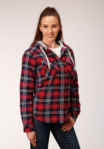 Roper Womens Wine/Navy 100% Cotton Flannel Plaid Jacket