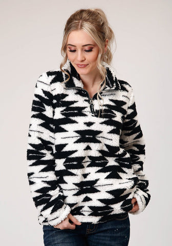Roper Womens Black/White Polyester Polar Fleece Aztec Jacket