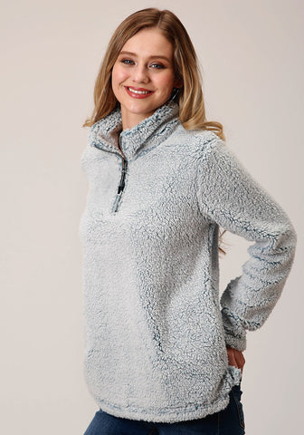 Roper Womens Aqua Polyester 1/4 Zip Pullover Fleece Jacket