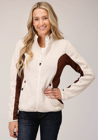 Roper Womens Cream/Taupe Polyester Fleece Knit Jacket
