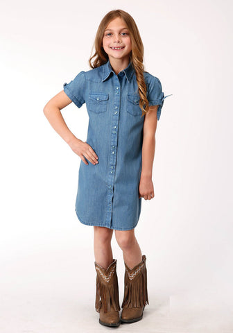 Roper Girls Kids Dark Denim 100% Cotton Western S/S Dress