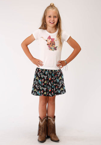 Roper Kids Girls Black Rayon/Nylon Cowgirl Print Skirt