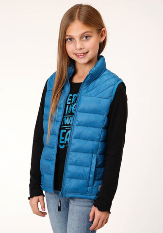 Roper Girls Kids Blue Nylon Crushable Poly Filled Vest