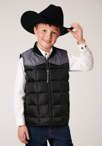 Roper Boys Black/Grey Polyester Insulated Western Vest