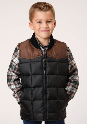 Roper Boys Kids Black/Brown Polyester Quilted Poly-Filled Vest