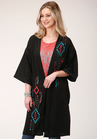 Roper Womens Black Polyester Southwestern Kimono Cardigan