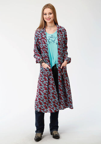 Roper Womens Red Rayon/Nylon Turquoise Stampede Cardigan