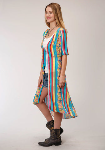 Roper Womens Multi-Color Rayon/Nylon Serape Stripe S/S Cardigan