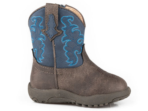 Roper Infant Boys Blue/Brown Faux Leather Blaze Sq Toe Cowboy Boots