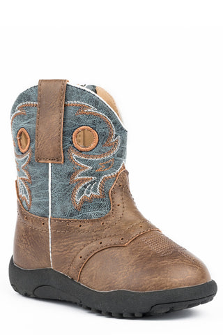 Roper Boys Infants Brown Faux Leather Distressed Daniel Cowboy Boots