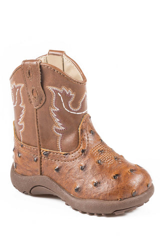 Roper Bumps Newborn Tan Faux Leather Unisex Ostrich Cowboy Boots