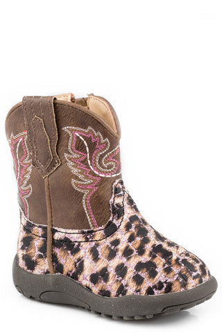 Roper Infants Girls Pink Faux Leather Glitter Leopard Cowbabies Cowboy Boots