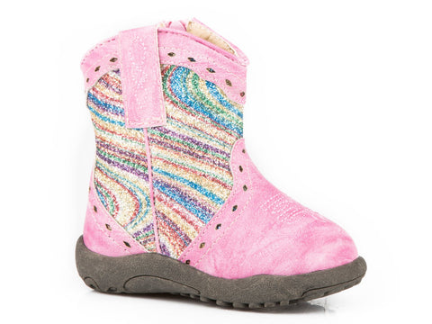 Roper Infants Girls Pink Faux Leather Glitter Cowbabies Cowboy Boots