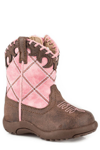 Roper Diamond Girls Infants Pink Faux Leather Lacy Cowboy Boots