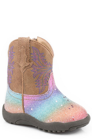 Roper Infants Girls Multi Faux Leather Glitter Rainbow Cowboy Boots