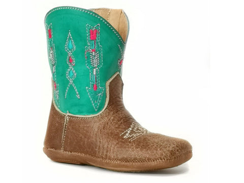 Roper Infants Girls Tan/Turquoise Leather Cowbabies Arrow Cowboy Boots