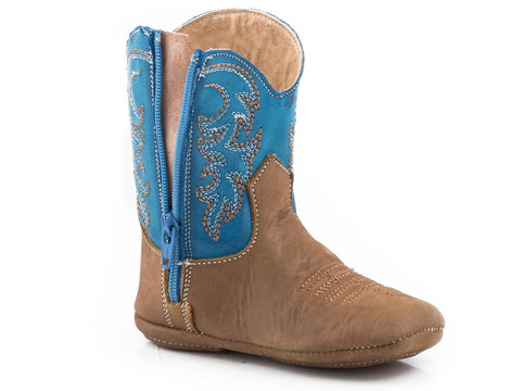 Roper Boys Infant Brown/Blue Leather Cowbaby Basic Cowboy Boots