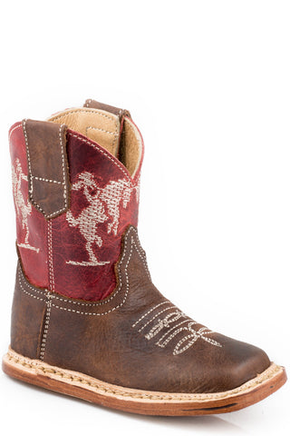 Roper Infants Boys Brown Leather Cowbabies Buckin Bronc Cowboy Boots