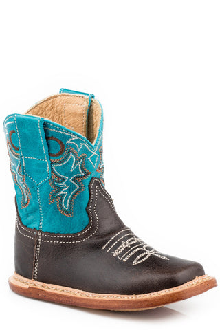 Roper Infant Boys Brown/Blue Leather Cowbabies Kal Cowboy Boots