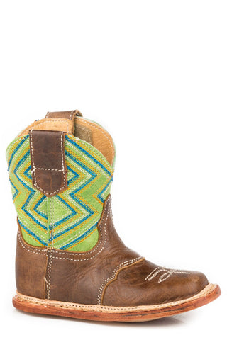 Roper Infants Brown/Green Leather Cowbabies Geo Cowboy Boots
